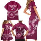 Custom QLD Maroons Rugby Family Matching Short Sleeve Bodycon Dress and Hawaiian Shirt Aussie Aboriginal Mix Polynesian Pattern