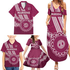 Custom QLD Maroons Rugby Family Matching Summer Maxi Dress and Hawaiian Shirt Aussie Aboriginal Mix Polynesian Pattern