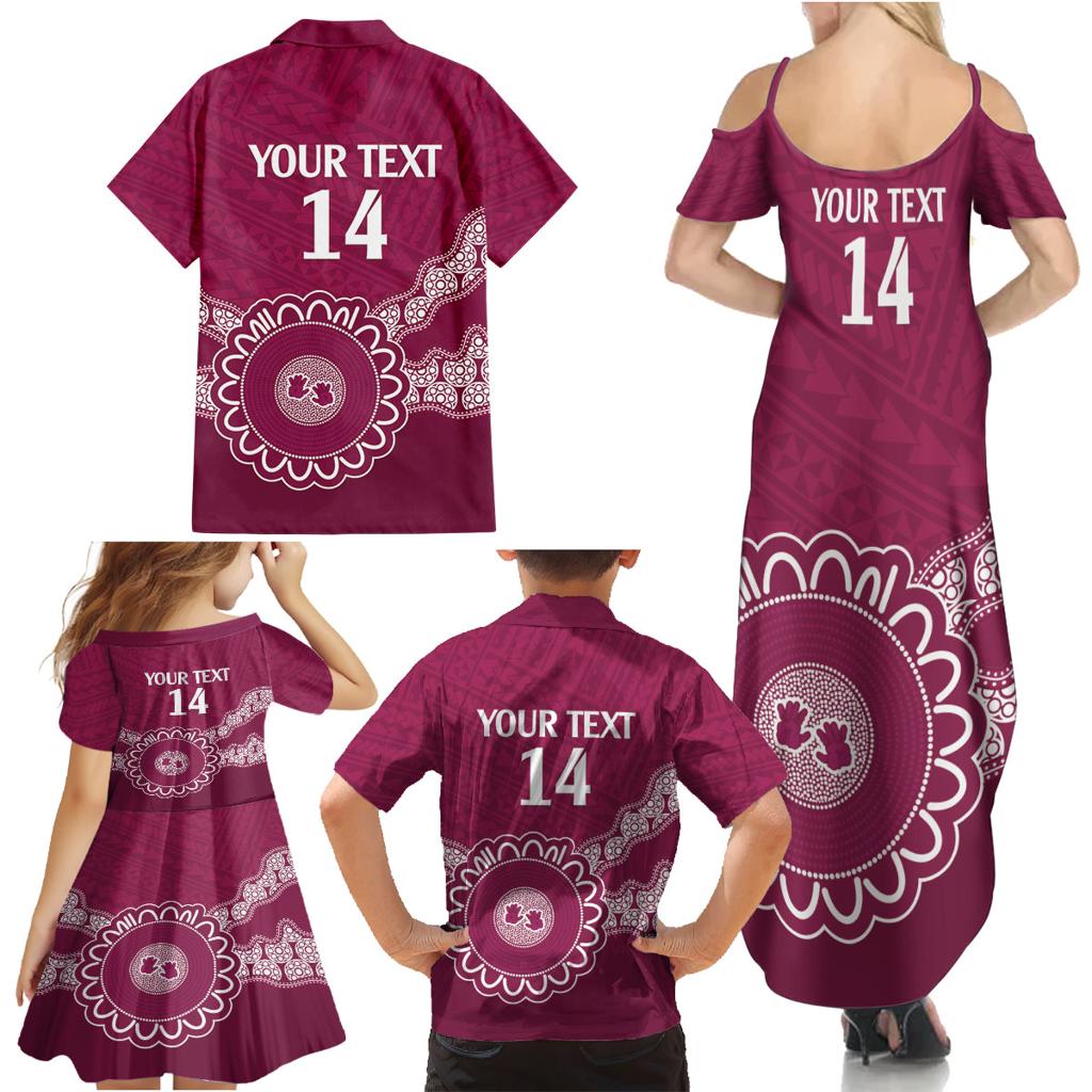 Custom QLD Maroons Rugby Family Matching Summer Maxi Dress and Hawaiian Shirt Aussie Aboriginal Mix Polynesian Pattern