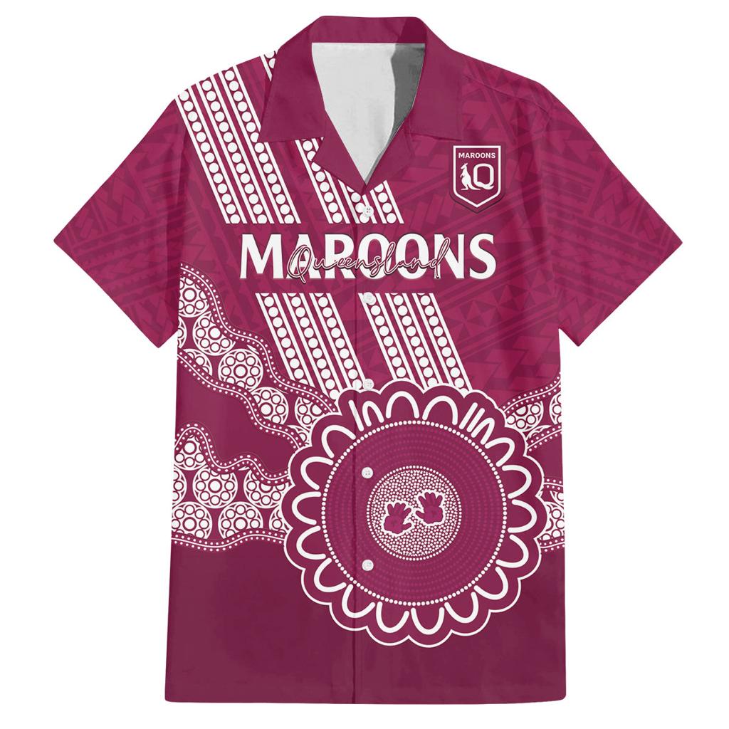 Custom QLD Maroons Rugby Family Matching Summer Maxi Dress and Hawaiian Shirt Aussie Aboriginal Mix Polynesian Pattern