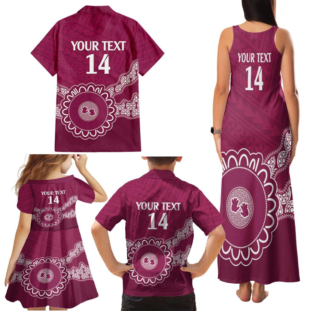 Custom QLD Maroons Rugby Family Matching Tank Maxi Dress and Hawaiian Shirt Aussie Aboriginal Mix Polynesian Pattern