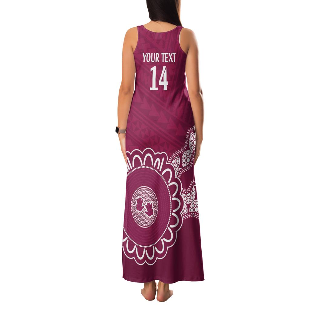 Custom QLD Maroons Rugby Family Matching Tank Maxi Dress and Hawaiian Shirt Aussie Aboriginal Mix Polynesian Pattern
