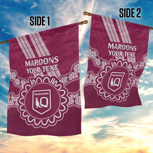 Custom QLD Maroons Rugby Garden Flag Aussie Aboriginal Mix Polynesian Pattern