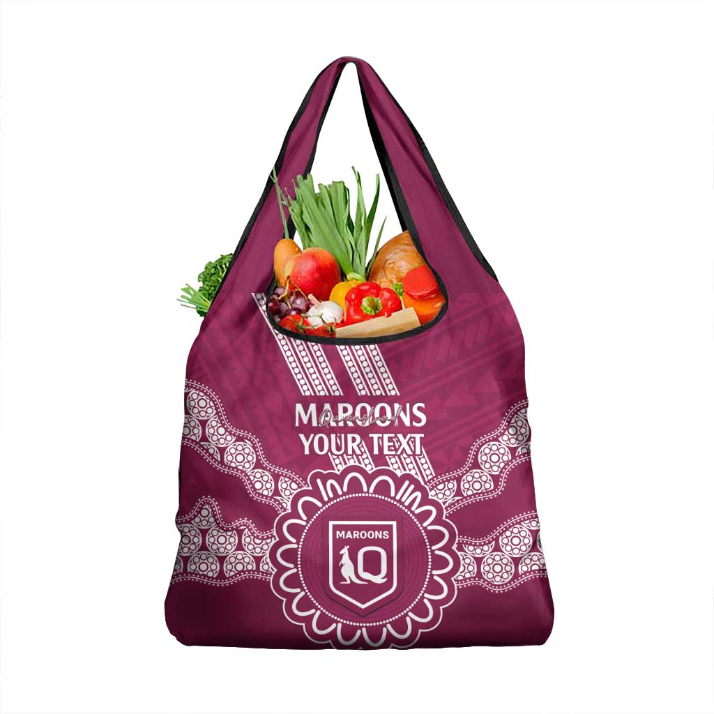 Custom QLD Maroons Rugby Grocery Bag Aussie Aboriginal Mix Polynesian Pattern