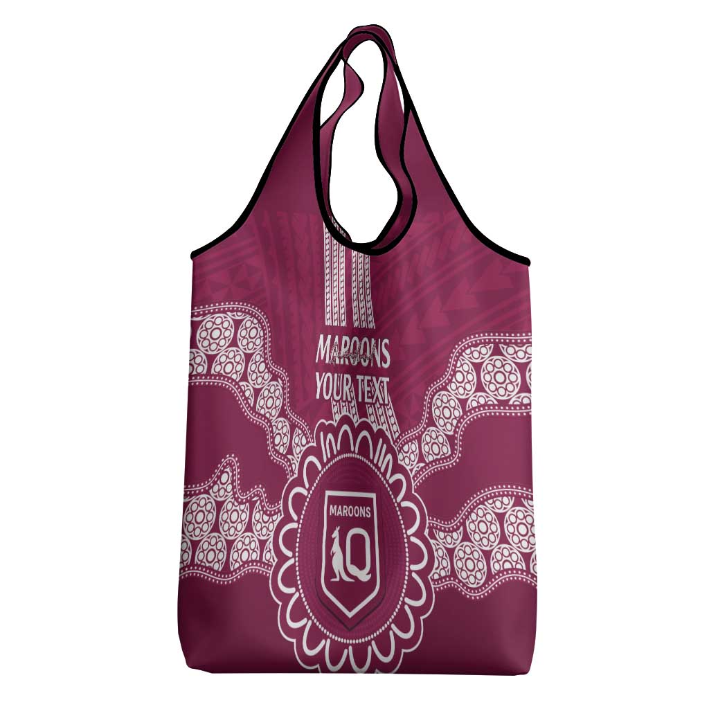 Custom QLD Maroons Rugby Grocery Bag Aussie Aboriginal Mix Polynesian Pattern
