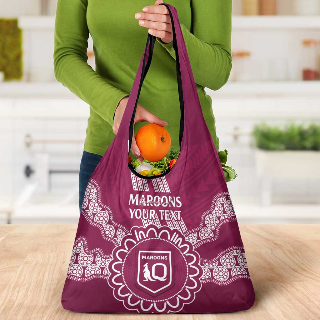Custom QLD Maroons Rugby Grocery Bag Aussie Aboriginal Mix Polynesian Pattern