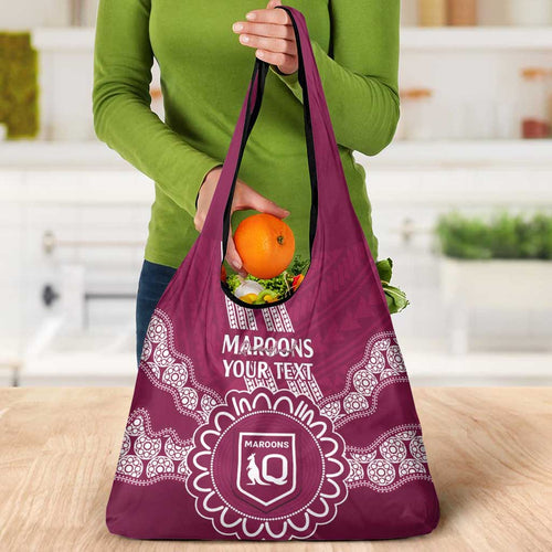 Custom QLD Maroons Rugby Grocery Bag Aussie Aboriginal Mix Polynesian Pattern