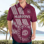 Custom QLD Maroons Rugby Hawaiian Shirt Aussie Aboriginal Mix Polynesian Pattern