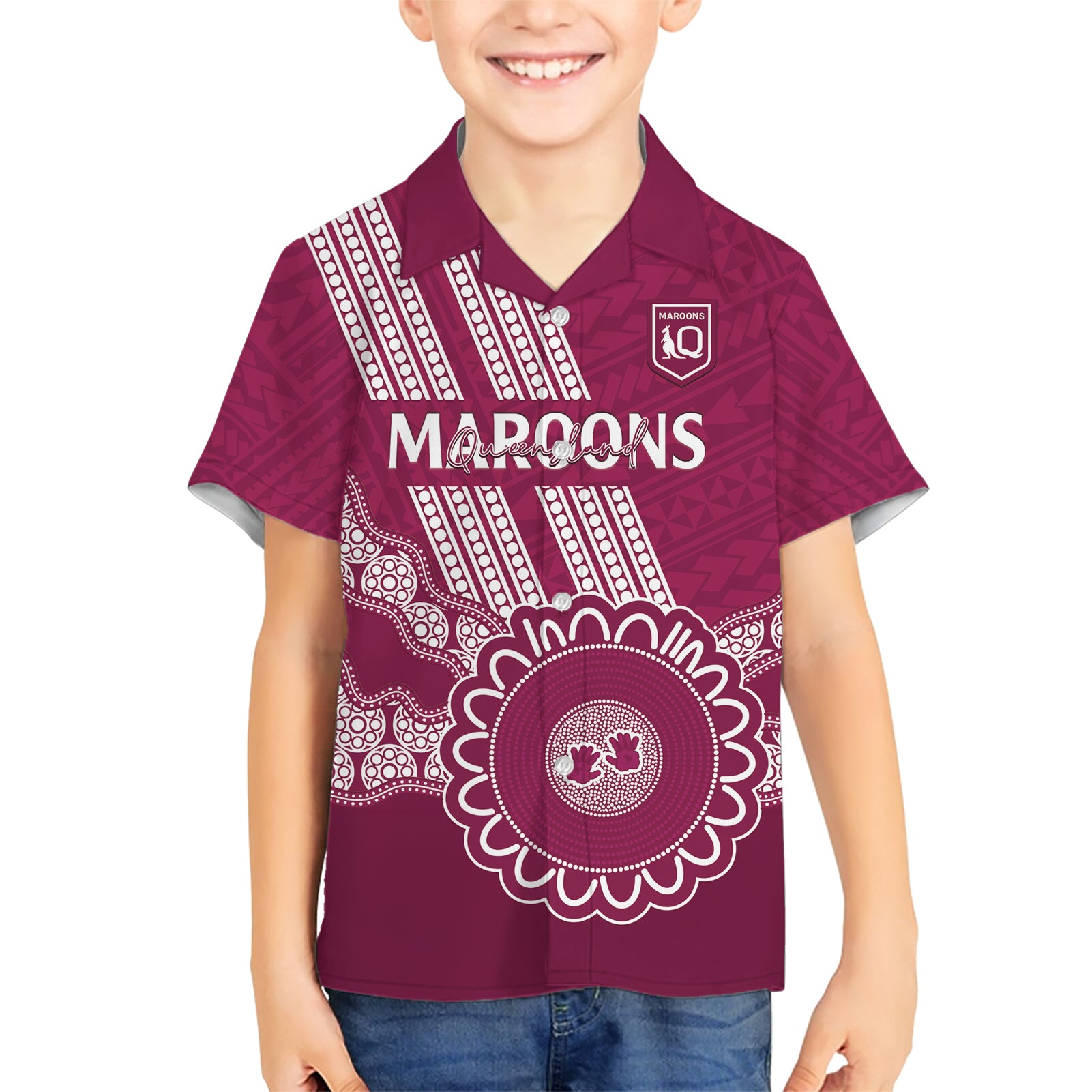 Custom QLD Maroons Rugby Hawaiian Shirt Aussie Aboriginal Mix Polynesian Pattern