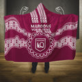 Custom QLD Maroons Rugby Hooded Blanket Aussie Aboriginal Mix Polynesian Pattern