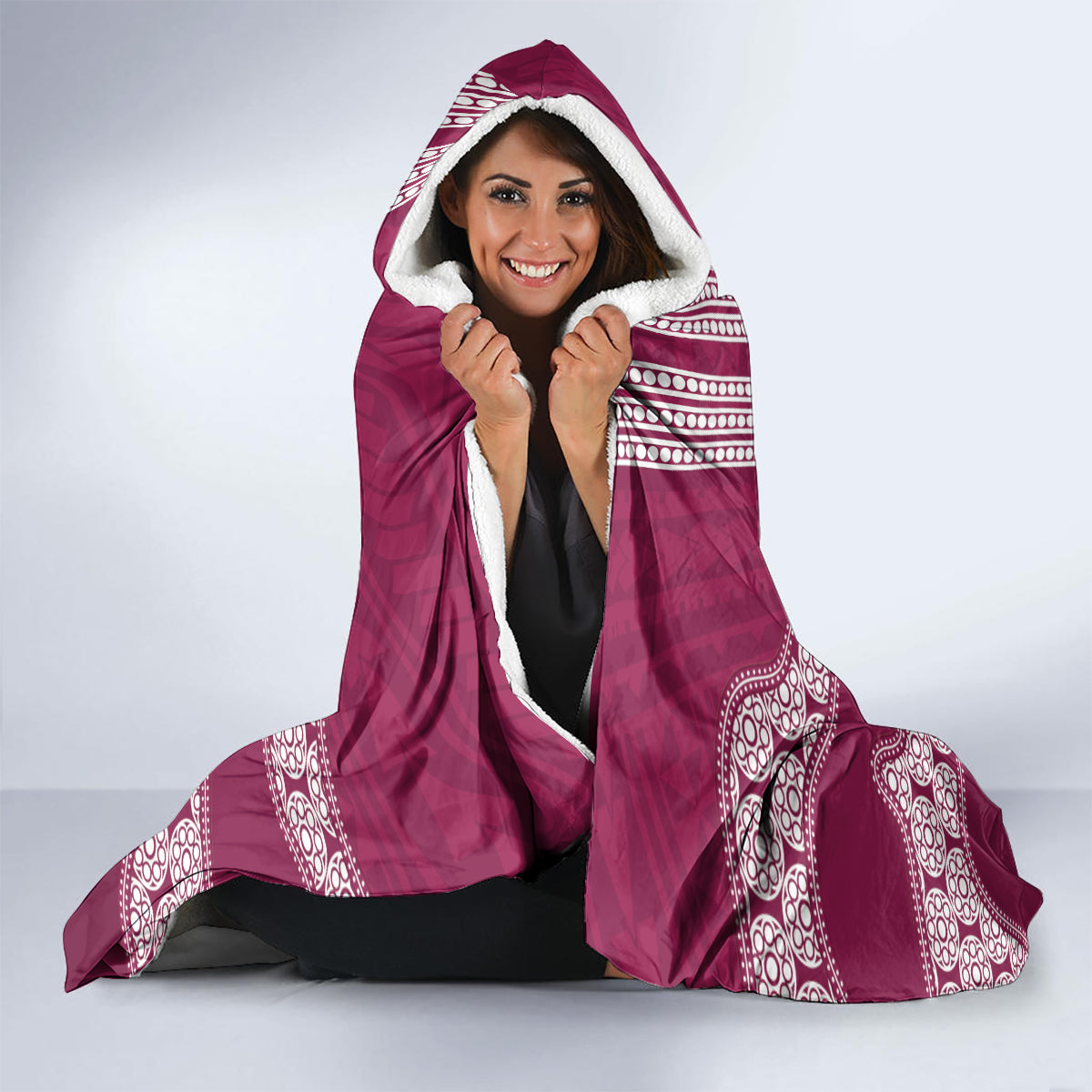 Custom QLD Maroons Rugby Hooded Blanket Aussie Aboriginal Mix Polynesian Pattern
