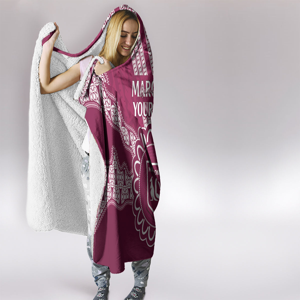 Custom QLD Maroons Rugby Hooded Blanket Aussie Aboriginal Mix Polynesian Pattern