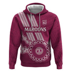 Custom QLD Maroons Rugby Hoodie Aussie Aboriginal Mix Polynesian Pattern