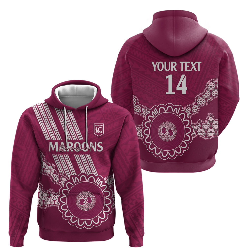 Custom QLD Maroons Rugby Hoodie Aussie Aboriginal Mix Polynesian Pattern