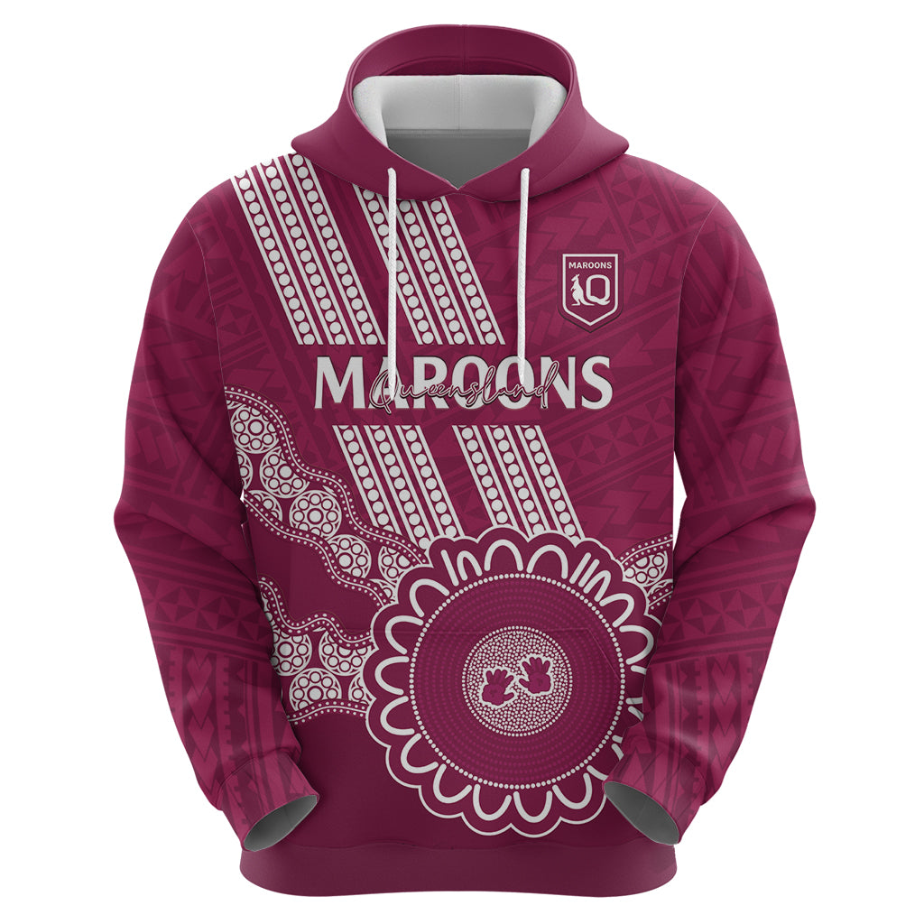 Custom QLD Maroons Rugby Hoodie Aussie Aboriginal Mix Polynesian Pattern