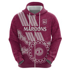 Custom QLD Maroons Rugby Hoodie Aussie Aboriginal Mix Polynesian Pattern
