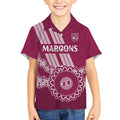 Custom QLD Maroons Rugby Kid Hawaiian Shirt Aussie Aboriginal Mix Polynesian Pattern