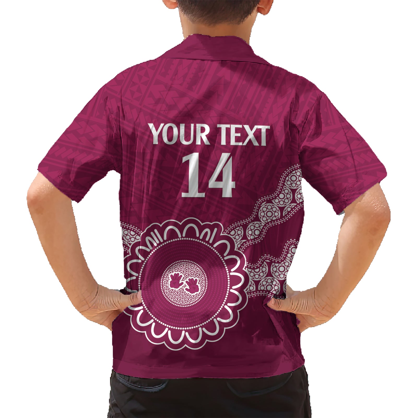 Custom QLD Maroons Rugby Kid Hawaiian Shirt Aussie Aboriginal Mix Polynesian Pattern