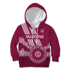 Custom QLD Maroons Rugby Kid Hoodie Aussie Aboriginal Mix Polynesian Pattern