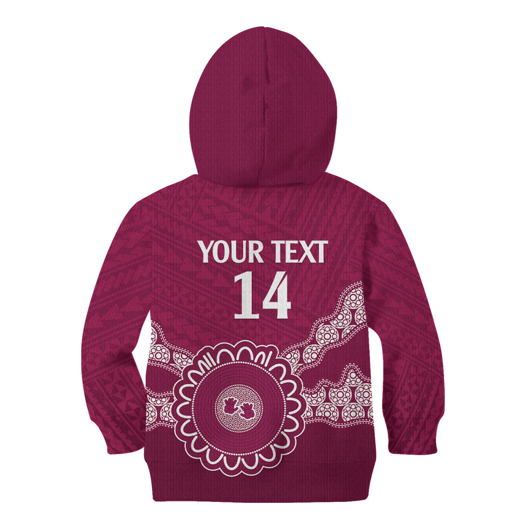 Custom QLD Maroons Rugby Kid Hoodie Aussie Aboriginal Mix Polynesian Pattern
