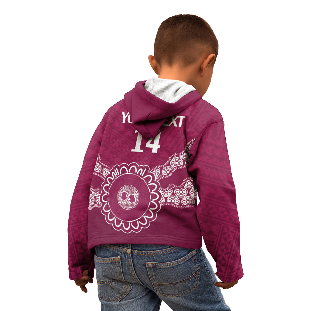 Custom QLD Maroons Rugby Kid Hoodie Aussie Aboriginal Mix Polynesian Pattern