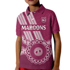 Custom QLD Maroons Rugby Kid Polo Shirt Aussie Aboriginal Mix Polynesian Pattern