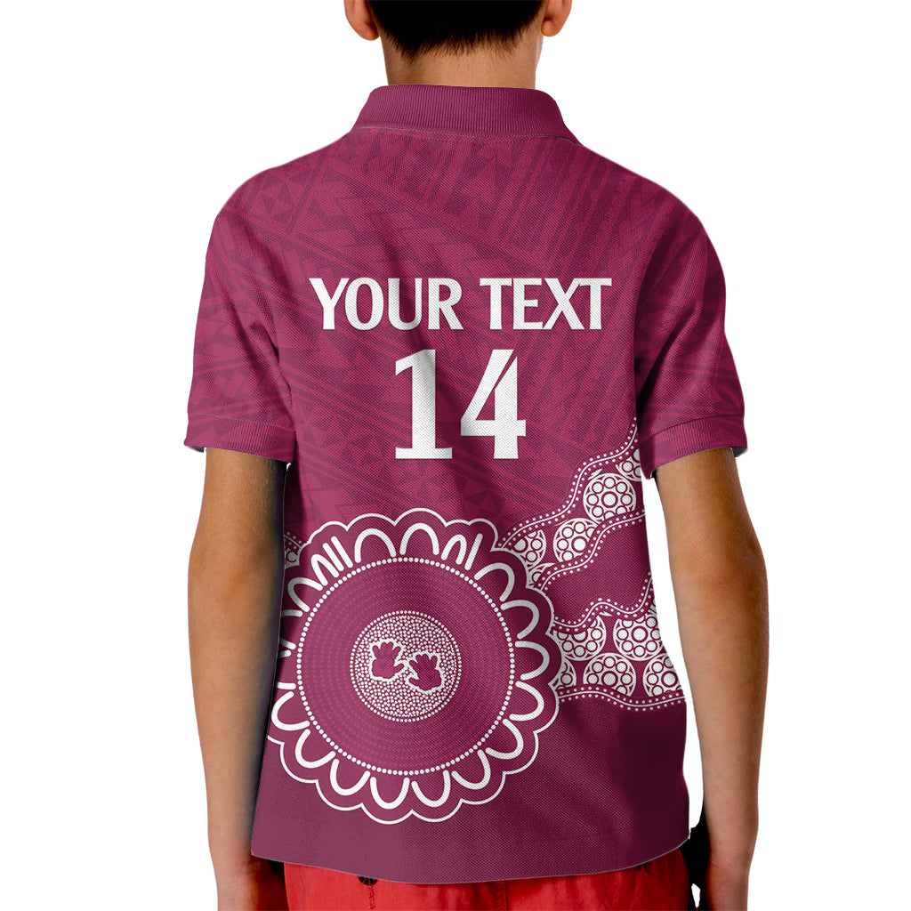 Custom QLD Maroons Rugby Kid Polo Shirt Aussie Aboriginal Mix Polynesian Pattern