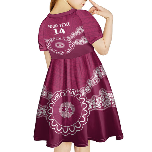 Custom QLD Maroons Rugby Kid Short Sleeve Dress Aussie Aboriginal Mix Polynesian Pattern