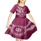 Custom QLD Maroons Rugby Kid Short Sleeve Dress Aussie Aboriginal Mix Polynesian Pattern