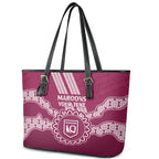 Custom QLD Maroons Rugby Leather Tote Bag Aussie Aboriginal Mix Polynesian Pattern