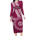 Custom QLD Maroons Rugby Long Sleeve Bodycon Dress Aussie Aboriginal Mix Polynesian Pattern