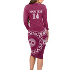 Custom QLD Maroons Rugby Long Sleeve Bodycon Dress Aussie Aboriginal Mix Polynesian Pattern