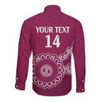 Custom QLD Maroons Rugby Long Sleeve Button Shirt Aussie Aboriginal Mix Polynesian Pattern
