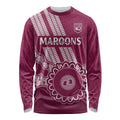 Custom QLD Maroons Rugby Long Sleeve Shirt Aussie Aboriginal Mix Polynesian Pattern