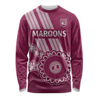 Custom QLD Maroons Rugby Long Sleeve Shirt Aussie Aboriginal Mix Polynesian Pattern