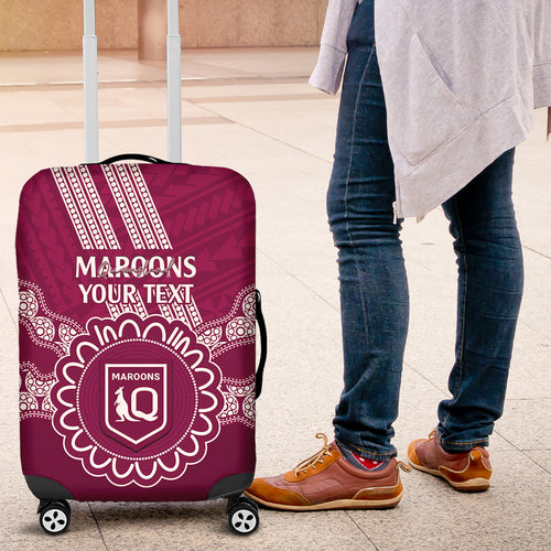 Custom QLD Maroons Rugby Luggage Cover Aussie Aboriginal Mix Polynesian Pattern
