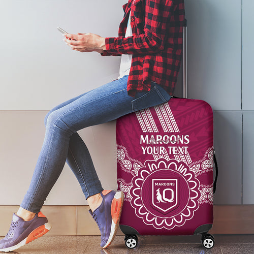 Custom QLD Maroons Rugby Luggage Cover Aussie Aboriginal Mix Polynesian Pattern