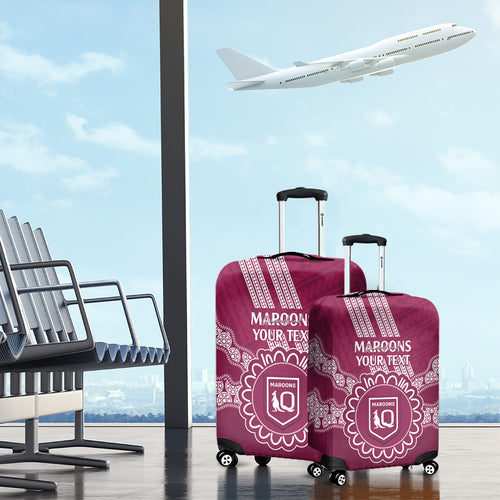 Custom QLD Maroons Rugby Luggage Cover Aussie Aboriginal Mix Polynesian Pattern