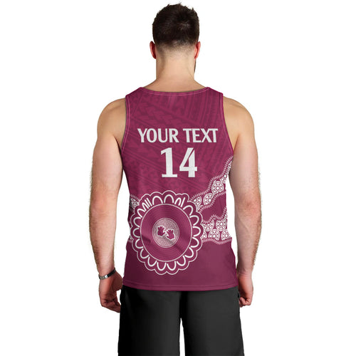 Custom QLD Maroons Rugby Men Tank Top Aussie Aboriginal Mix Polynesian Pattern