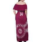 Custom QLD Maroons Rugby Off Shoulder Maxi Dress Aussie Aboriginal Mix Polynesian Pattern