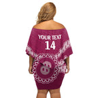 Custom QLD Maroons Rugby Off Shoulder Short Dress Aussie Aboriginal Mix Polynesian Pattern