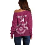 Custom QLD Maroons Rugby Off Shoulder Sweater Aussie Aboriginal Mix Polynesian Pattern