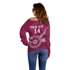Custom QLD Maroons Rugby Off Shoulder Sweater Aussie Aboriginal Mix Polynesian Pattern