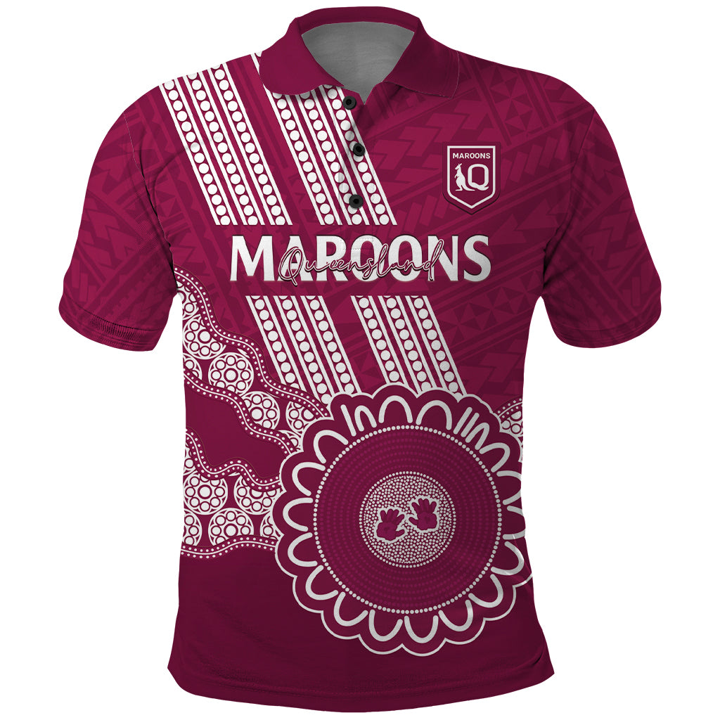 Custom QLD Maroons Rugby Polo Shirt Aussie Aboriginal Mix Polynesian Pattern