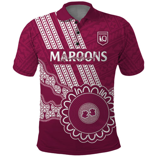 Custom QLD Maroons Rugby Polo Shirt Aussie Aboriginal Mix Polynesian Pattern