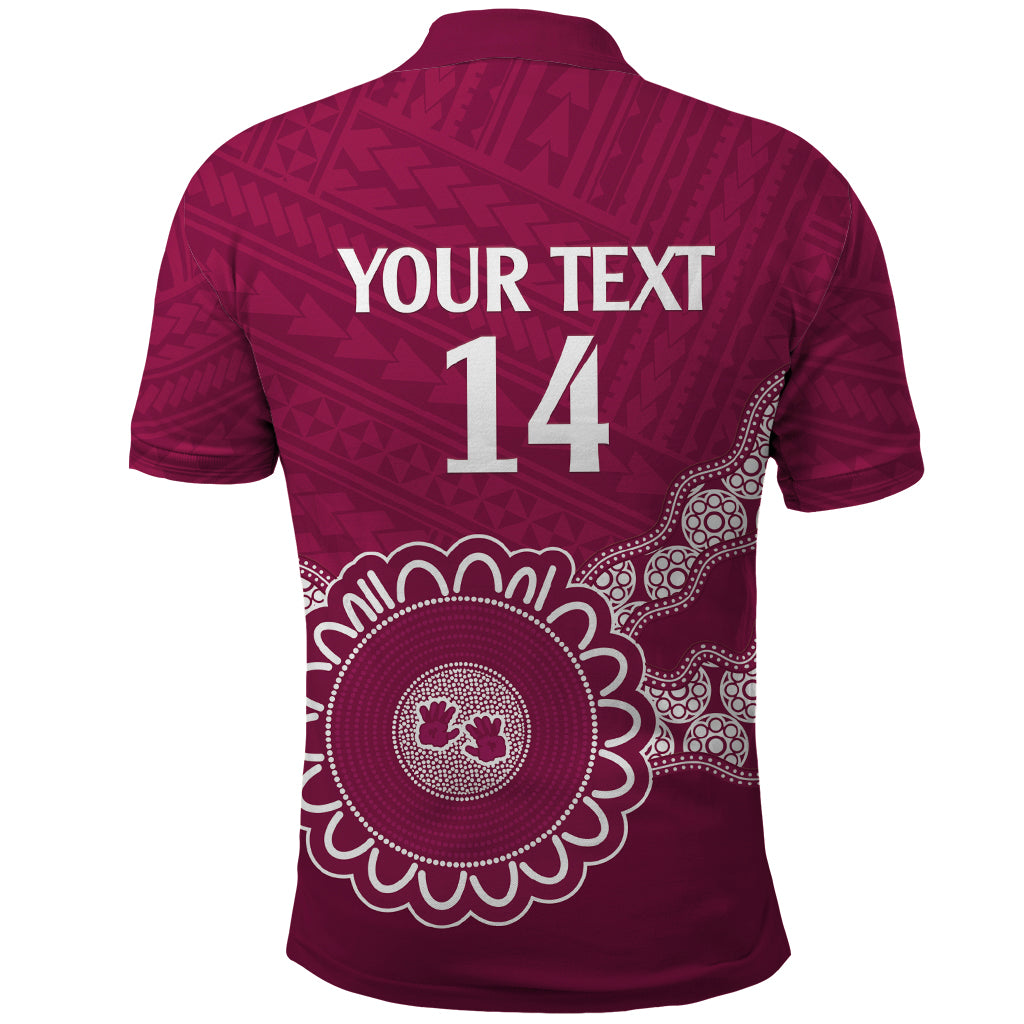 Custom QLD Maroons Rugby Polo Shirt Aussie Aboriginal Mix Polynesian Pattern