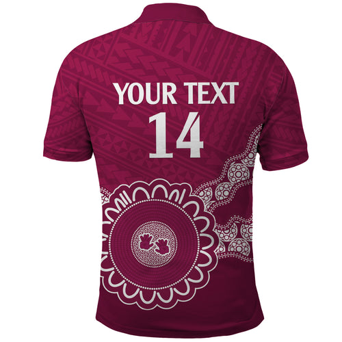 Custom QLD Maroons Rugby Polo Shirt Aussie Aboriginal Mix Polynesian Pattern