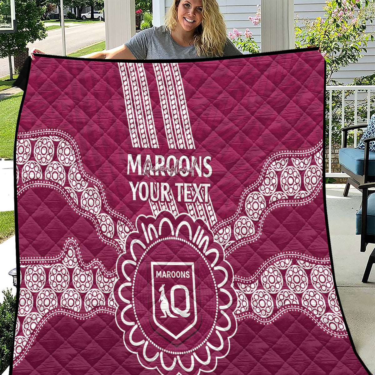 Custom QLD Maroons Rugby Quilt Aussie Aboriginal Mix Polynesian Pattern