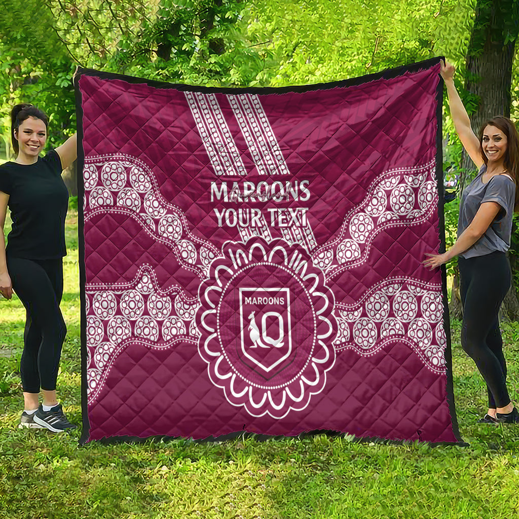 Custom QLD Maroons Rugby Quilt Aussie Aboriginal Mix Polynesian Pattern