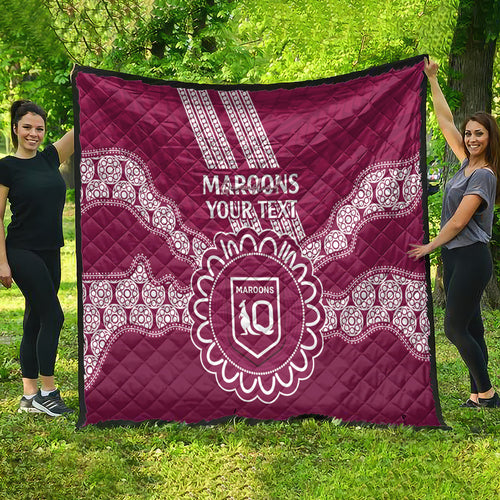Custom QLD Maroons Rugby Quilt Aussie Aboriginal Mix Polynesian Pattern